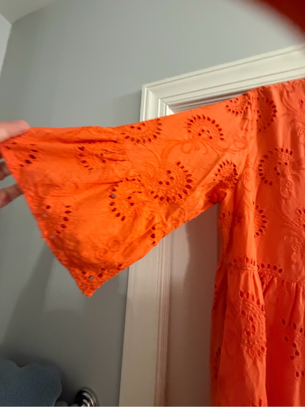Orange Eyelet Tiered Midi Dress - Women - Picture 9 of 10